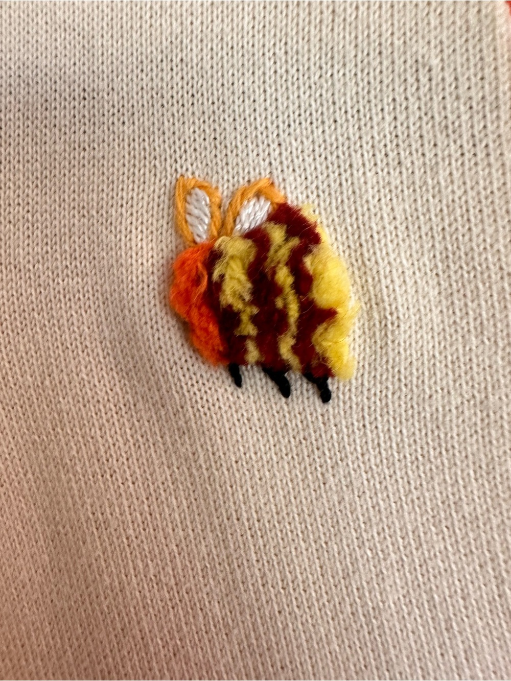 Vintage Lucky Brand Cream V-Neck Cardigan w/ Orange Trim & Floral Embroidery - Picture 8 of 16